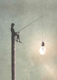 Surreal illustration of man fishing with light bulb-7
