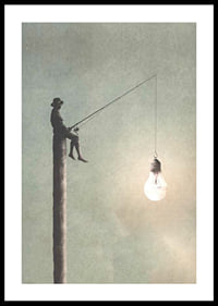 Surreal illustration of man fishing with light bulb-0