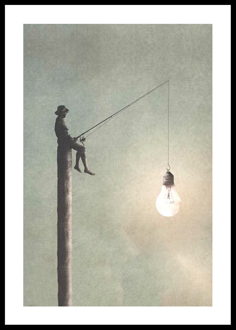 Surreal illustration of man fishing with light bulb-12