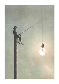 Surreal illustration of man fishing with light bulb-1