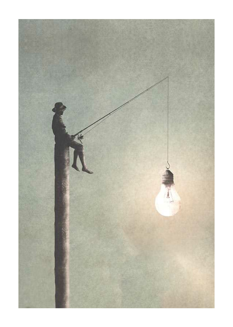 Surreal illustration of man fishing with light bulb-12