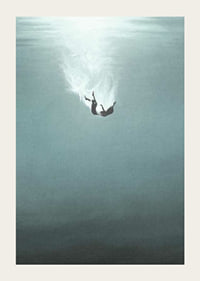 Illustrated woman sinking underwater in blue tones-3