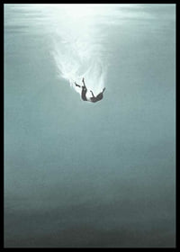 Illustrated woman sinking underwater in blue tones-6