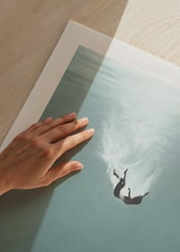 Illustrated woman sinking underwater in blue tones-9