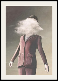 Surrealistic painting of man in burgundy suit with cloud as face-2