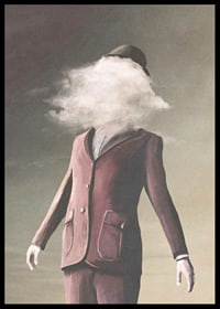 Surrealistic painting of man in burgundy suit with cloud as face-6