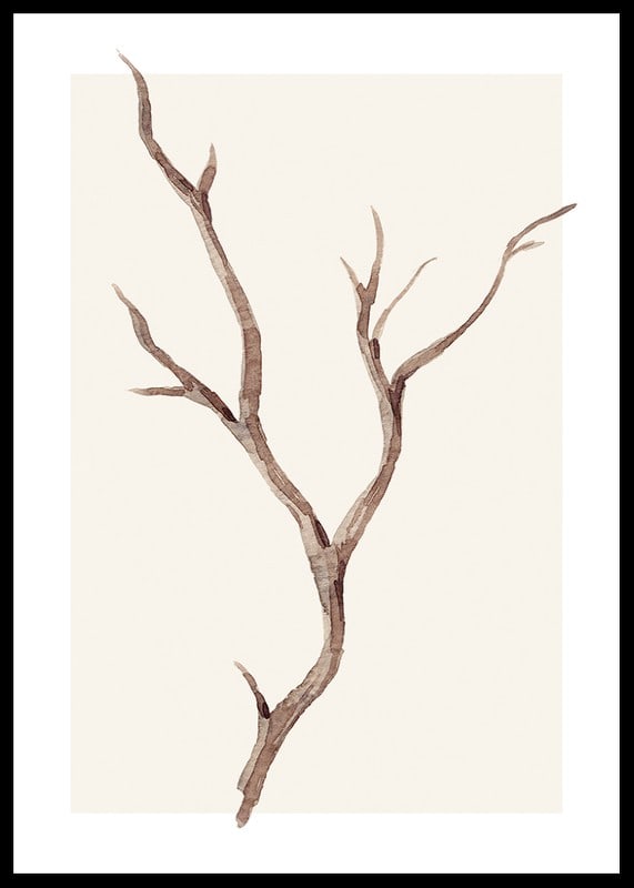 Watercolor of brown tree branch against light beige background-12
