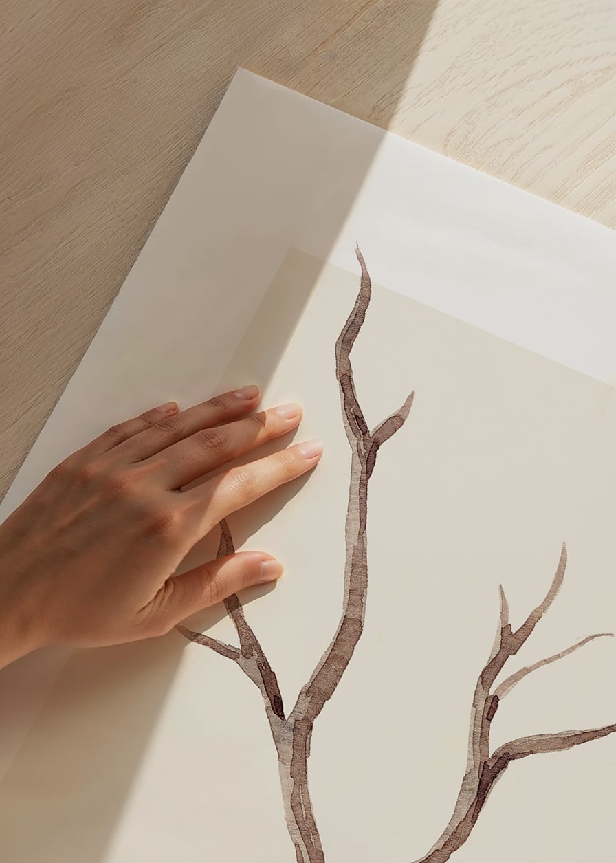 Watercolor of brown tree branch against light beige background-12