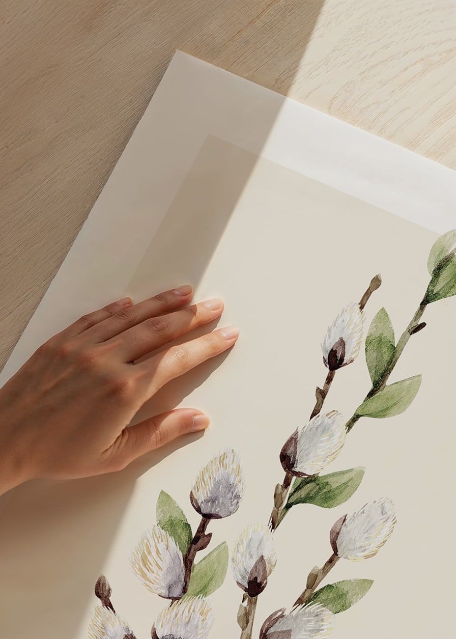 Akvarell av videkvist med gröna blad på ljus bakgrund-12
