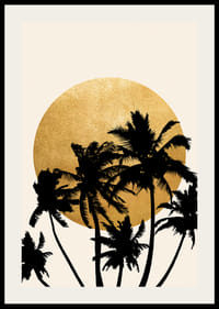 Siluete de palmieri pe un cerc galben mare pe fundal bej-2