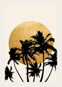 Siluete de palmieri pe un cerc galben mare pe fundal bej-3