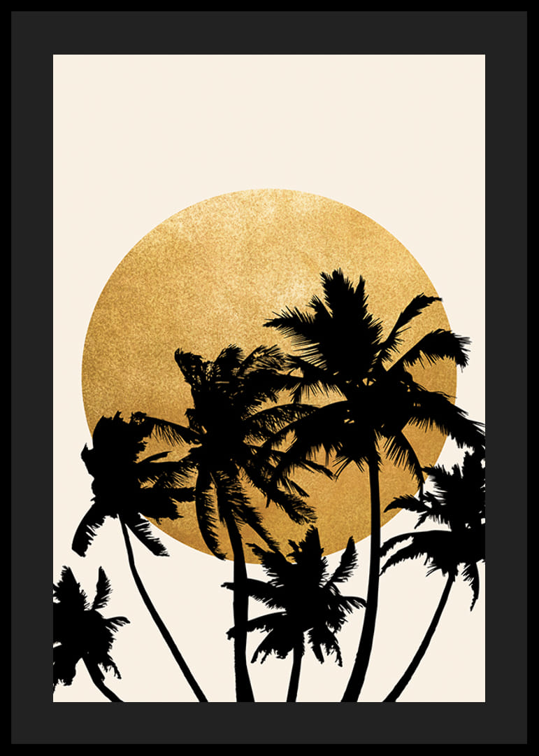 Siluete de palmieri pe un cerc galben mare pe fundal bej-12