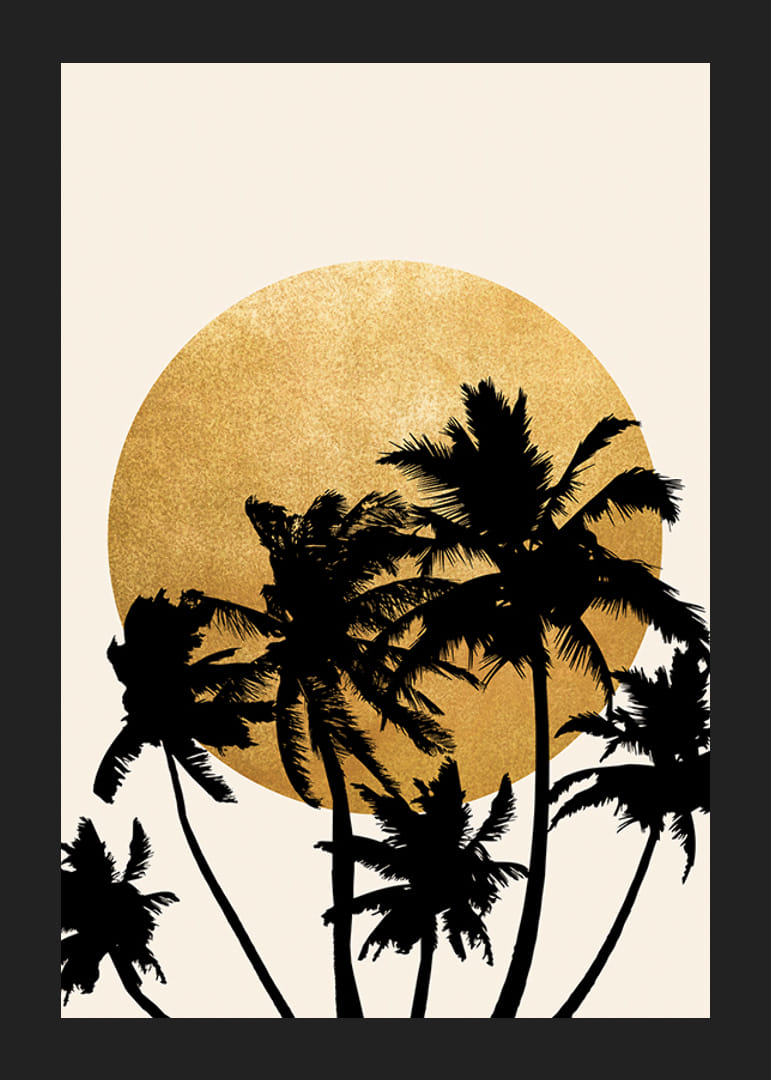 Siluete de palmieri pe un cerc galben mare pe fundal bej-12