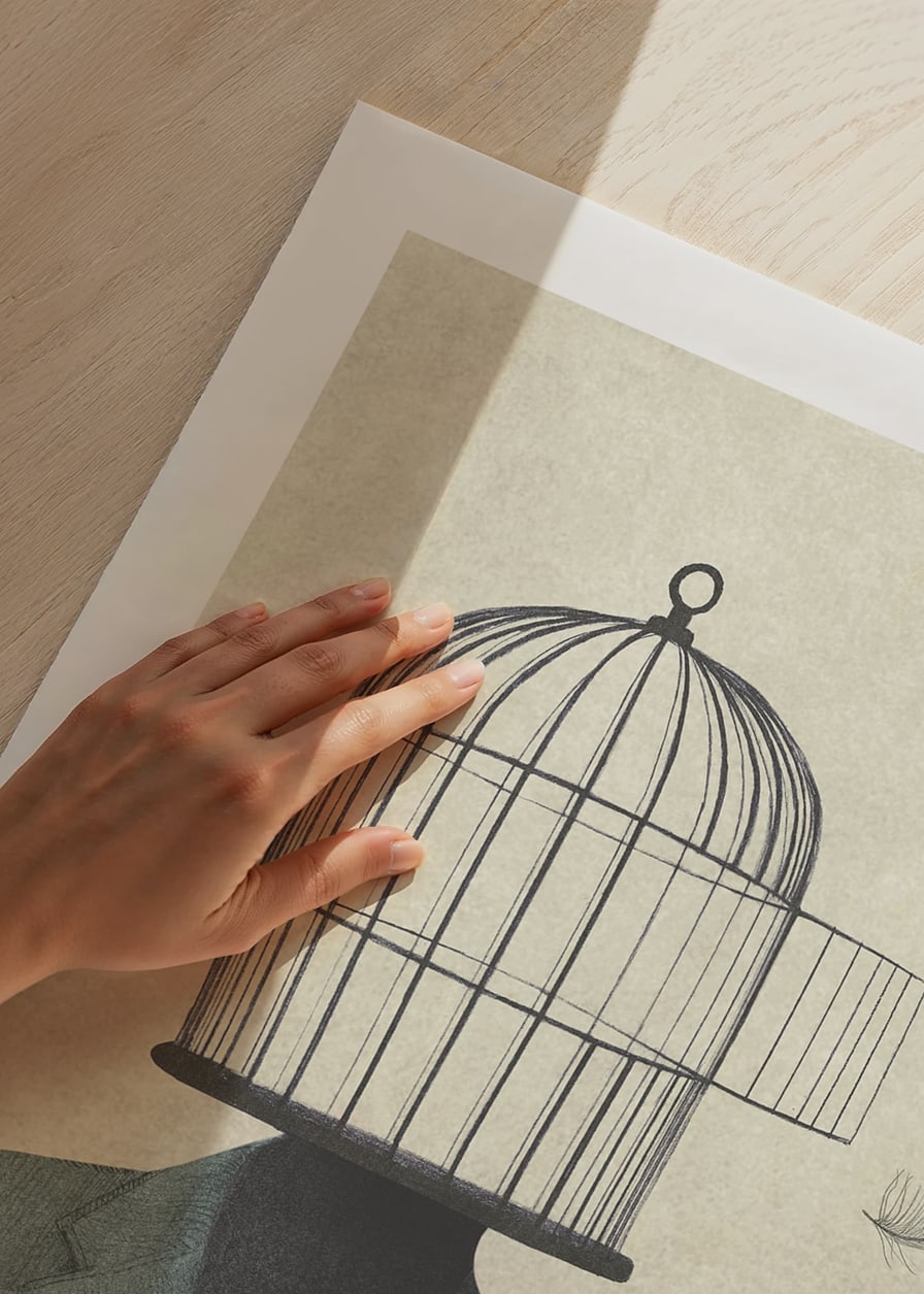 Surreal illustration of man in suit with birdcage as head-12