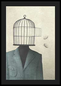 Surreal illustration of man in suit with birdcage as head-4
