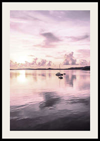 Photograph of sailboat on calm sea with purple sunset-2
