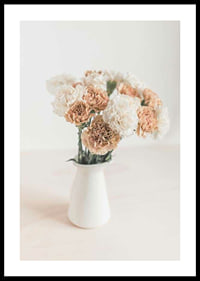 Photograph of carnations in white and beige in white vase-0