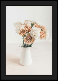 Photograph of carnations in white and beige in white vase-4