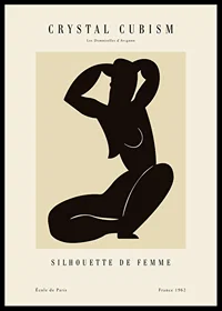 Abstrakt silhuett av kvinna i mörkbrun mot beige bakgrund-0