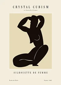 Abstrakt silhuett av kvinna i mörkbrun mot beige bakgrund-1
