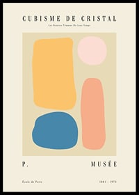Abstract shapes in yellow, blue, pink and apricot on beige-0