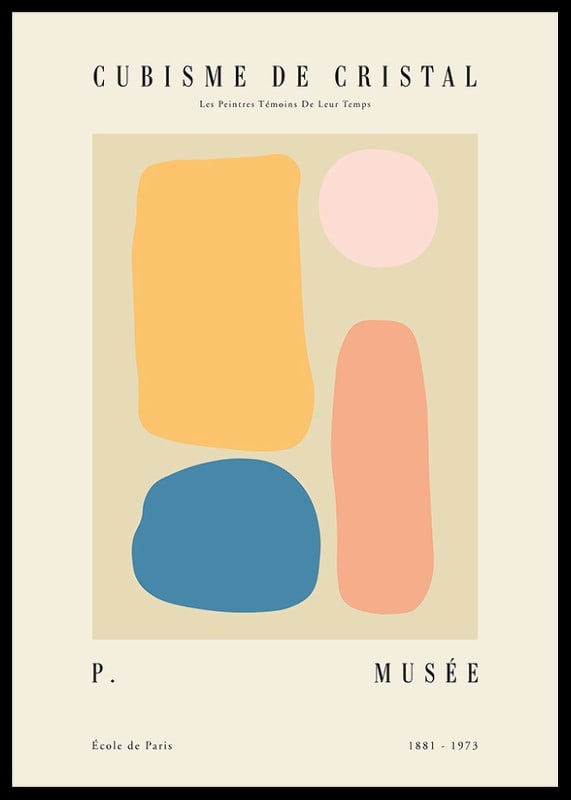 Abstract shapes in yellow, blue, pink and apricot on beige-12