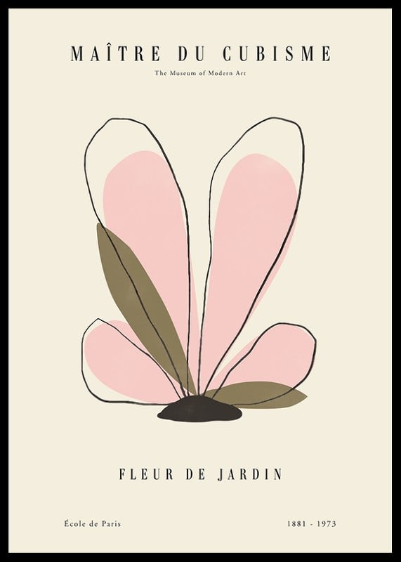 Abstrakt blomillustration med rosa blad och beige bakgrund-12