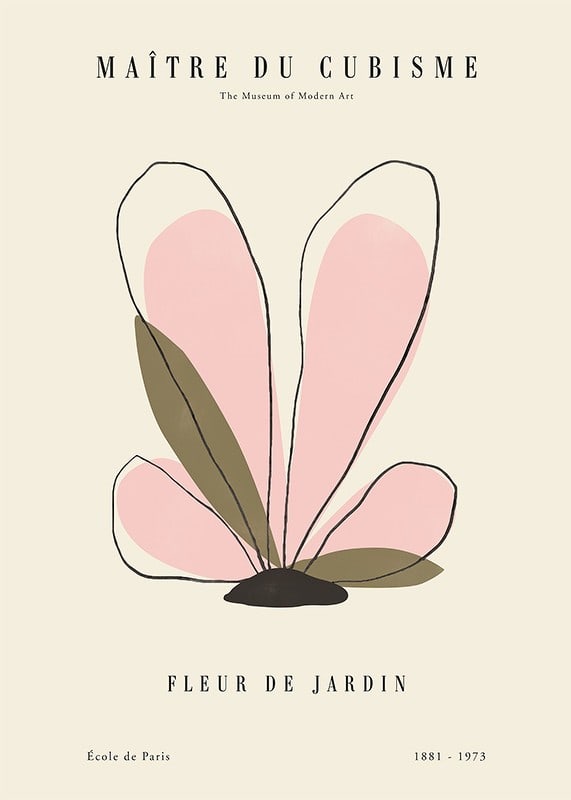 Abstrakt blomillustration med rosa blad och beige bakgrund-12