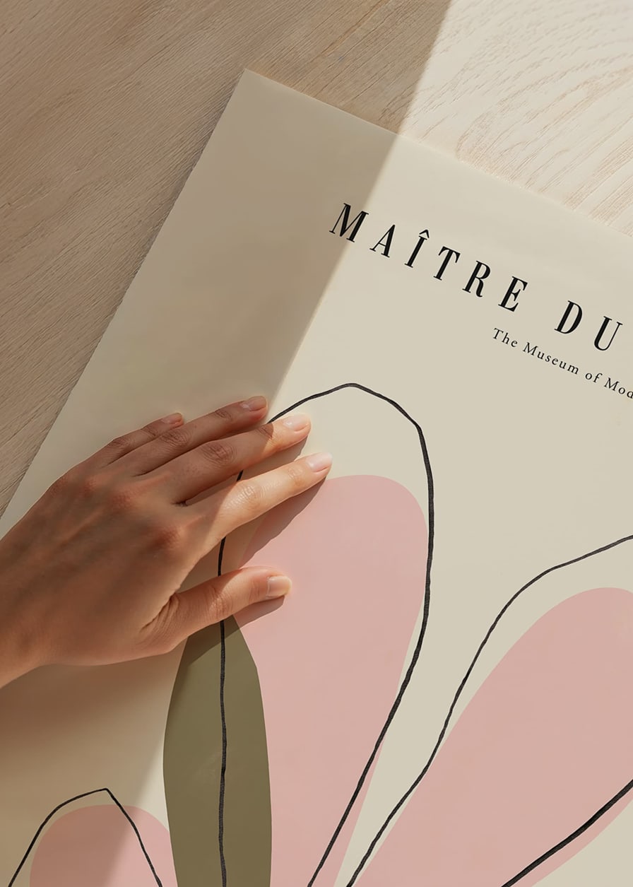 Abstrakt blomillustration med rosa blad och beige bakgrund-12