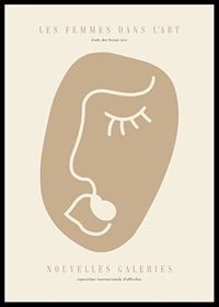 Abstract face in white line on beige background, graphic style-0