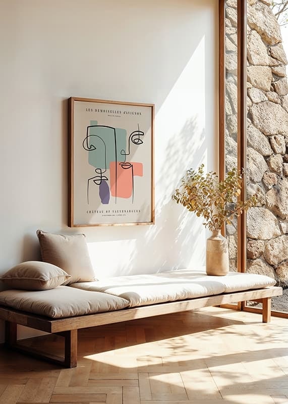 Abstract faces in line art with pastel shapes-12