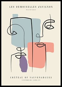 Abstract faces in line art with pastel shapes-0