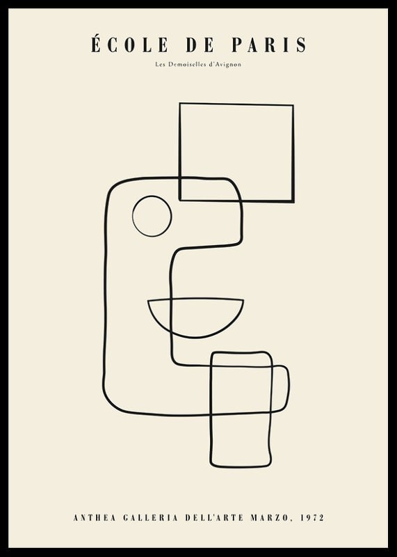 Abstrakt line art med geometriska former på beige bakgrund-12