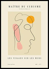 Abstract face in line art with pink and orange shapes-0