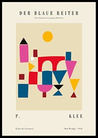 Geometric shapes in red, blue, yellow and pink on beige background-0