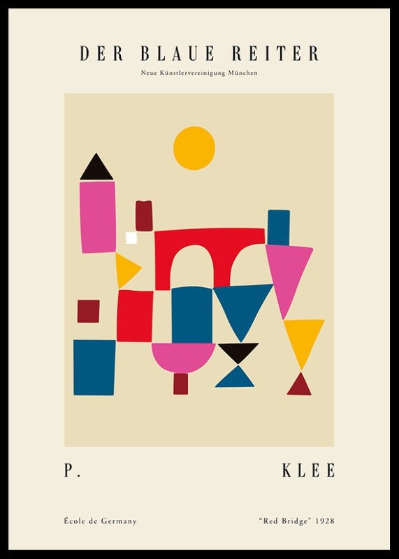 Geometric shapes in red, blue, yellow and pink on beige background-12