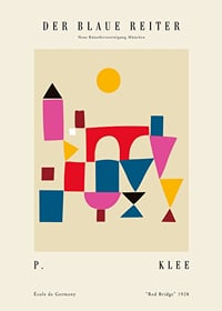 Geometric shapes in red, blue, yellow and pink on beige background-1