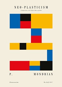 Campos de color abstractos en amarillo, azul, rojo y negro al estilo Mondrian-1