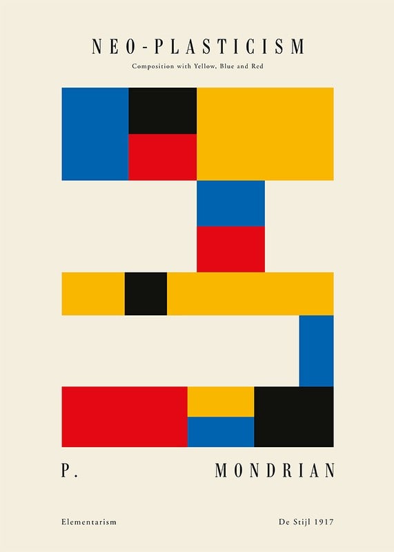 Campos de color abstractos en amarillo, azul, rojo y negro al estilo Mondrian-12