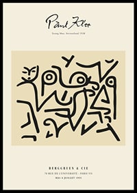 Abstract black lines forming face against beige background-0