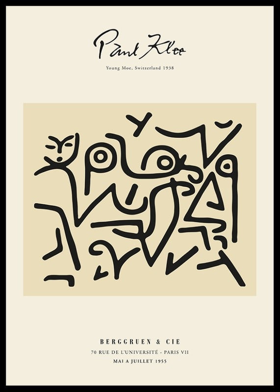 Abstract black lines forming face against beige background-12