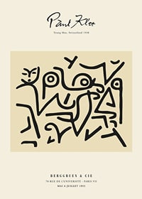 Abstract black lines forming face against beige background-1