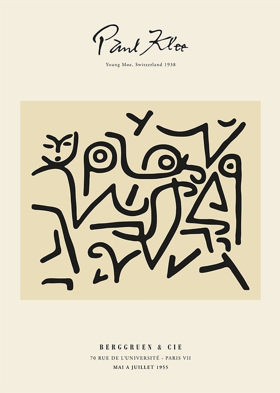 Abstract black lines forming face against beige background-12