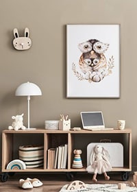 Watercolor of owl family in brown and beige tones on white background-2