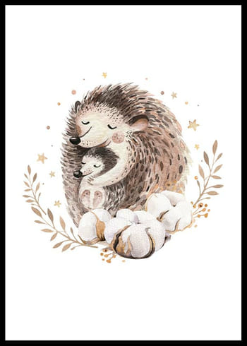 Poster Watercolor Hedgehog Family