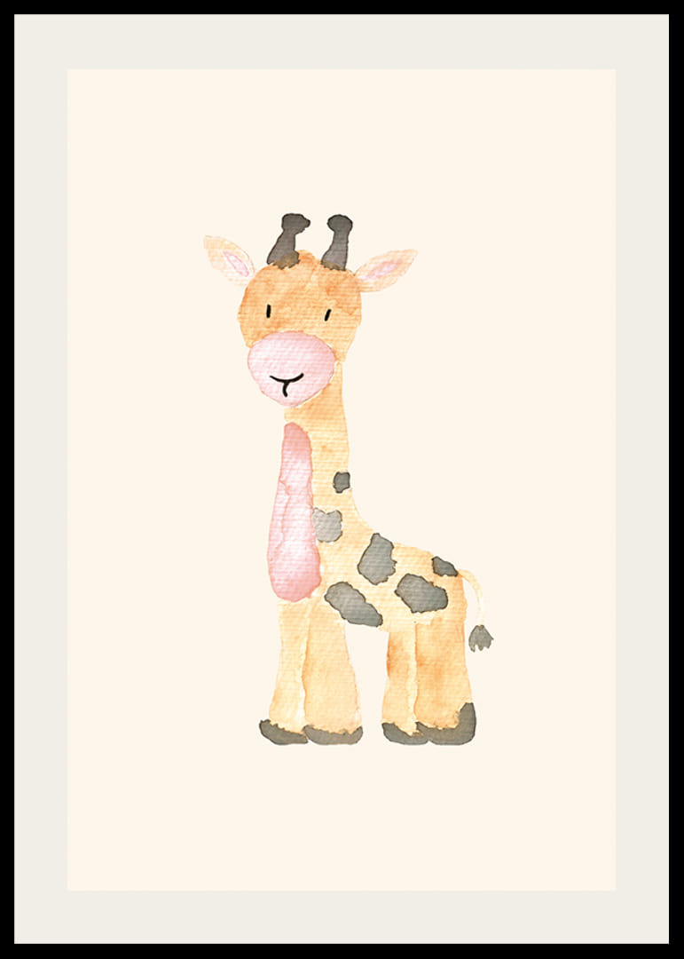 Ilustrație în acuarelă a unei girafe în tonuri delicate de bej și roz-12
