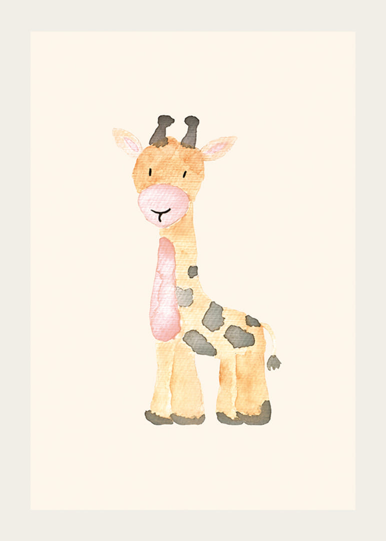 Ilustrație în acuarelă a unei girafe în tonuri delicate de bej și roz-12