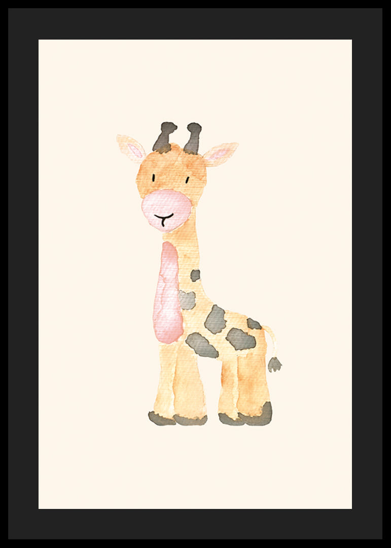 Ilustrație în acuarelă a unei girafe în tonuri delicate de bej și roz-12