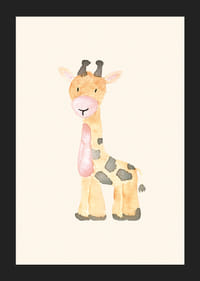 Ilustrație în acuarelă a unei girafe în tonuri delicate de bej și roz-5