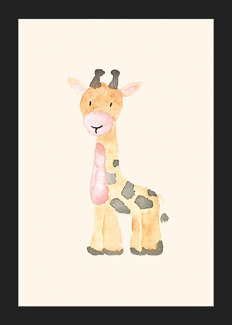 Ilustrație în acuarelă a unei girafe în tonuri delicate de bej și roz-12